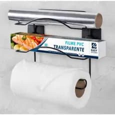 Suporte Papel Toalha Aluminio Pvc Sem Furo Parede Cozinha Fixação Dupla Face 3M Preto Arthi