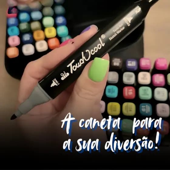 Conjunto Estojo Caneta Permanente Ponta Dupla para colorir 24 Unidades Touch