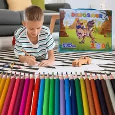 Kit Escolar Menino Maleta Grande Pintura 150 Pçs Dinossauro Premium