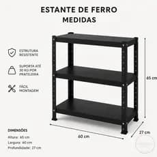 Estante Industrial em Aço 3 Prateleiras Reforçadas Multiuso Premium