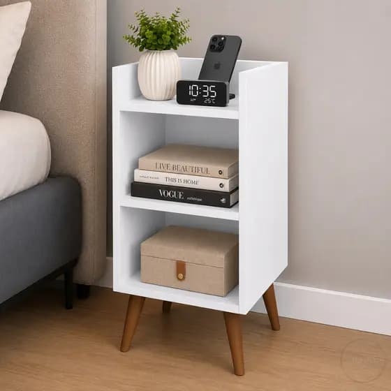 Mesa Auxiliar Charme Pés Palito Estilo Escandinavo com Nicho Diversas Cores