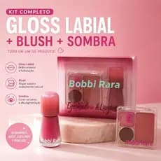Kit Maquiagem 3 em 1: Gloss Labial, Blush e sombra; Make Completa - Bobbi Rara - Compacto e Prático