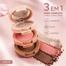 Paleta 3 em 1 Iluminador Blush e Contorno Facial Compacto Maquiagem Glow