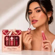 Kit Lip Gloss Vintage Love Rain 3 Cores Hidratante Brilho Labial Gloss Labial Rosa/Vermelho