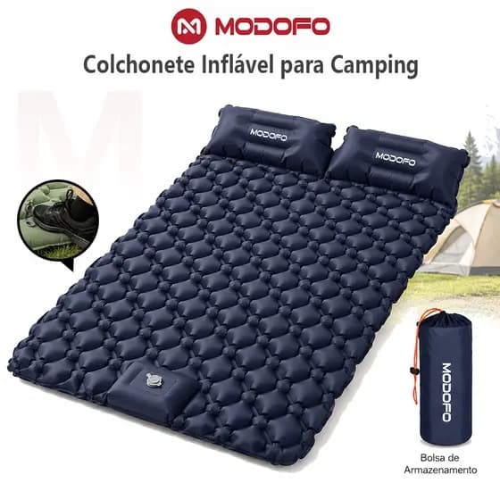 MODOFO Colchão Inflável Casal Camping Cama de Ar com Bomba de Pé Embutida Travesseiro 190x125x8cm