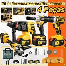 TURBO Kit Ferramentas 4em1 48V Sem Fio Furadeira Parafusadeira Esmerilhadeira Chave de Impacto Kit Elétrico com Bateria