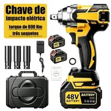 Chave de Impacto 800NM Elétrica Parafusadeira Furadeira 48V Brushless Com 2 Bateria Dual voltage 123