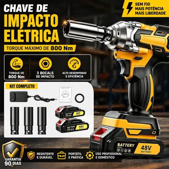 Chave de Impacto Sem Fio 48V com Dupla Bateria e Alto Desempenho para Obras e Serviços Gerais