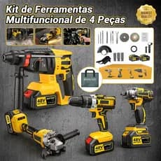Kit Profissional De Ferramentas Elétricas 48V 4 Peças Sem Fio Motor Potente Com 2 Baterias E Bolsa