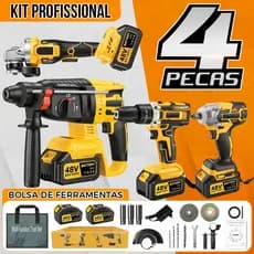 Kit Ferramentas Elétricas 4 em 1 Profissional com Parafusadeira Furadeira Acessórios e Bolsa