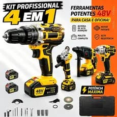 Turbo Kit de Ferramentas 48V Sem Fio 4 em 1 Profissional Furadeira Esmerilhadeira Chave de Impacto com Maleta
