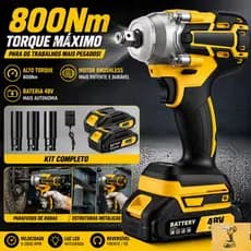Chave de Impacto Elétrica Brushless 48V Sem Fio com Bolsa de Ferramentas Portátil Kit Profissional de Alto Torque para
