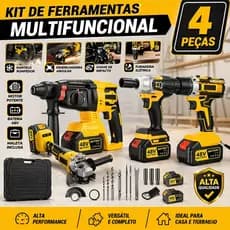 Maleta Plástica com Ferramentas 4 Peças Kit Completo para Reparos Domésticos, Montagem e Manutenção