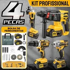 Furadeira Parafusadeira 48V Profissional + Kit 4 Ferramentas com 2 Baterias Recarregáveis e Bolsa de Ferramentas