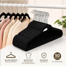 Kit 50 Cabides de Veludo Antideslizantes Adulto Premium Fukuyama | Ultra Finos, Resistentes e Organizadores de Guarda-Ro