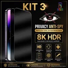 Kit 3 Películas de Privacidade Anti Spy 9H para iPhone | Vidro Temperado HD Full Tela Proteção Total