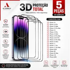Kit 5 Películas 3D Vidro Temperado 9H para iPhone | Full Cover HD Proteção Total