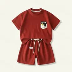 Conjunto de Verão Infantil em Malha Waffle com Manga Curta e Shorts para Meninos e Meninas, Estilo Casual Esportivo