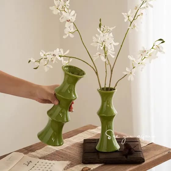 🚗Best Seller🚗Vaso de Bambu Simples,Vaso Moderno de Alta Qualidade,Vaso de Cerâmica Vintage,Decorativo para Sala de Estar