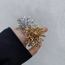 Anel ajustável aberto com cristais exagerados em estilo europeu e americano, com franjas florais e contas, anel vintage