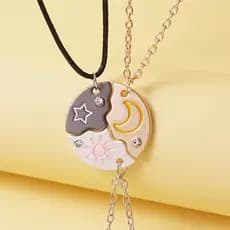 Colar de corrente de três peças com estrela e lua, mais vendido, com design sofisticado, junçãliga com acabamento e