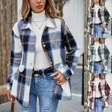 [Tendência Atemporal] [Conforto e Estilo] Camisa Xadrez Flanelada/Feminina/Jaqueta para Uso Diário