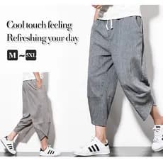 [Conforto No Verão] Quần Ống Rộng Nam Chất Lanh Phong Cách Trung Quốc/Calças/Casual/Masculinas/Largas