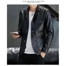 Jaqueta de terno masculina elegante em couro PU estilo coreano