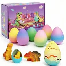 6 ovos de dinossauro podem eclodir e produzir 6 dinossauros. Eles são um tipo de brinquedo que se expande quando exposto