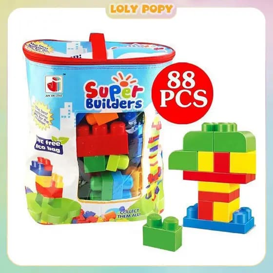 Blocos de Construção MEGA First Builders, Conjunto de Blocos para Crianças, Bolsa de Construção Deluxe com 88 Peças