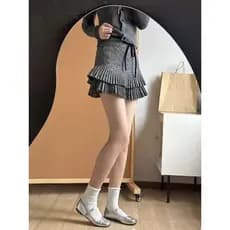 Retro pequena flor cintura alta a linha de lã saia curta feminina outono inverno Commuter moda elegante saia