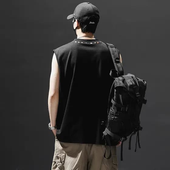 Estilo americano bordado novo estilo colete verão Street Wear camiseta Casual esportes estilo fino solto tamanho grande
