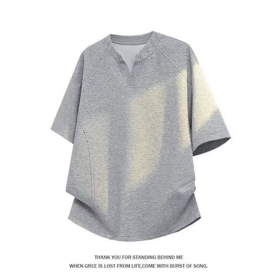 Estilo americano rufião bonito verão meia manga camiseta rebite com decote em V de manga curta masculino juventude solto