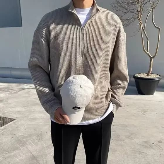 SENHOR. Contagem 24 outono inverno novo estilo Retro contraste cor gola alta Cardigan de malha masculino solto dupla cab