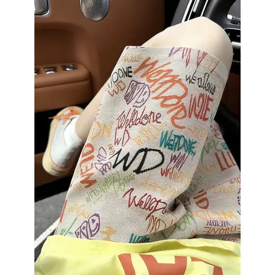 Estilo americano impressão completa Graffiti Shorts de malha masculino verão estilo étnico nicho Design calças casuais p
