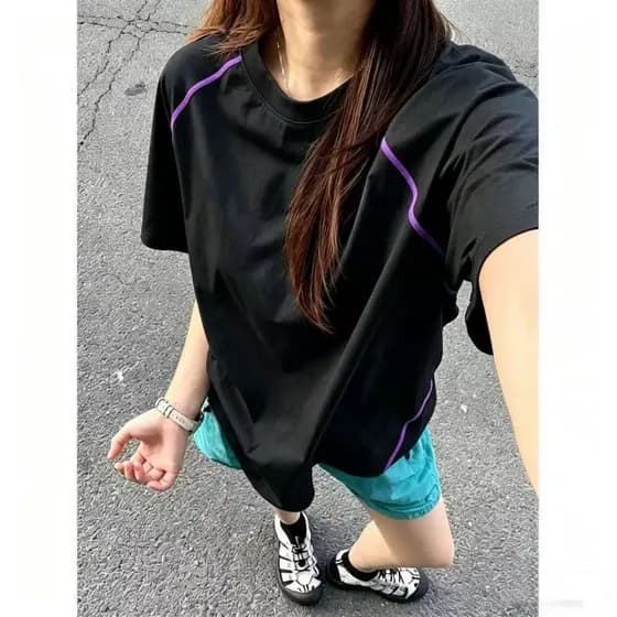 2026 roupas masculinas de comércio exterior verão contraste cor moda All-Match em torno do pescoço Casual manga curta