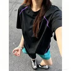 2026 roupas masculinas de comércio exterior verão contraste cor moda All-Match em torno do pescoço Casual manga curta