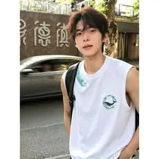 American Street Wear bordado colete masculino verão novo estilo Casual moda solta sem mangas camiseta esportes colete Un