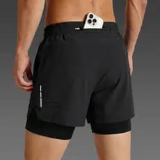 Shorts de corrida masculino, bolso de cintura traseira, pode colocar celular, ferramenta útil, esportes de verão, marato