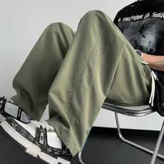 Calças de seda gelo masculinas verão fino calças de secagem rápida calças casuais soltas tamanho grande calças esportiva