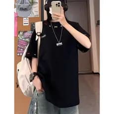 Estilo americano bordado de manga curta masculino verão novo estilo masculino feminino pode usar solto simples All-Match