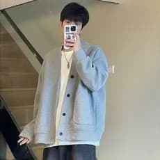Japonês Retro listrado camisa costura falso moletom de duas peças Cardigan masculino feminino primavera outono azul mari