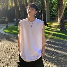 Colete masculino padrão na moda na moda juventude Popular simples em torno do pescoço verão suor colete All-Match literá