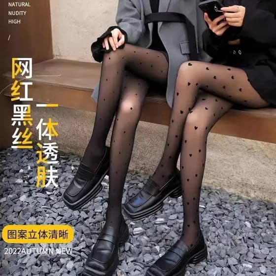 2026 meias impressas bolinhas impressas preto transparente coração carta bolinhas Leggings falso transparente feminino p
