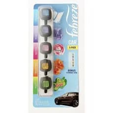 Desodorizador de ar para carro Febreze, conjunto de 5 clipes, com fragrâncias como Gaine Island Fresh e Original Gaine.