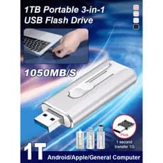 [Plug and Play] Pen drive portátil/USB 1TB/3 em 1/armazenamento seguro/uso diário