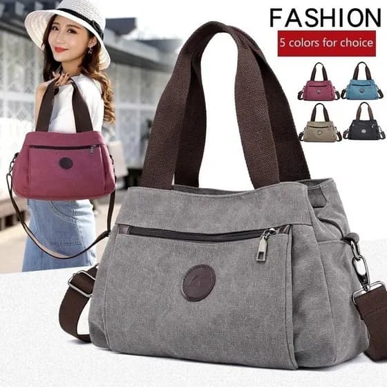 Bolsa de Ombro de Lona em Cor Pura para Mulheres, Bolsa Casual Hobo, Bolsa Mensageiro Transversal, Bolsa Tote com Múltip