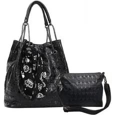 Conjunto de 2 Peças de Bolsas e Carteiras Femininas com Estampa de Caveira, Estilo Punk, Bolsa de Ombro com Alça Superio