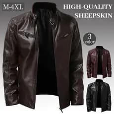 【Elegância e Conforto】Jaqueta Masculina de Couro PU/Design Ajustado/Casual de Negócios/Zíper Frontal/Moda Masculina
