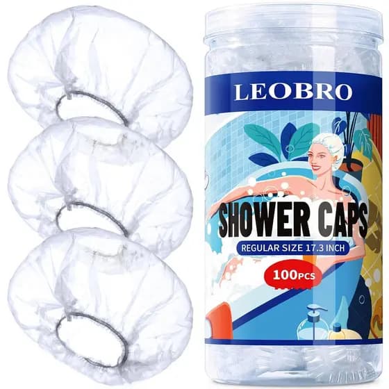 LEOBRO 100PCS Toucas de Banho Descartáveis, Toucas de Banho para Mulheres Descartáveis, Touca de Banho de Plástico Trans